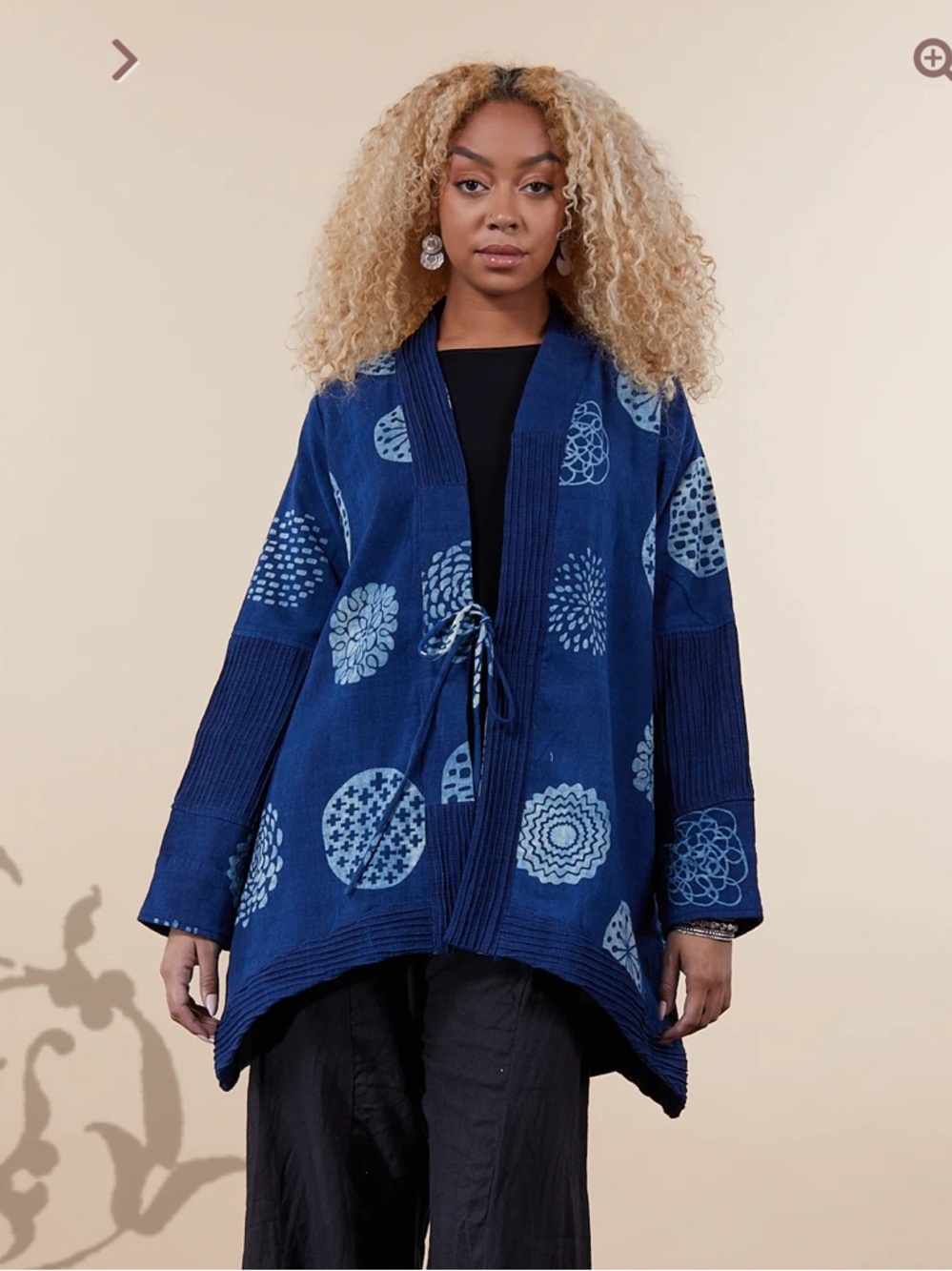 Passementrie indigo medallion kimono jacket